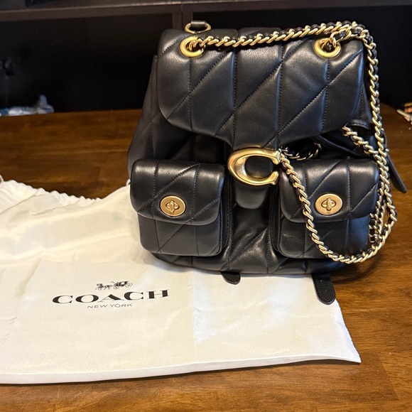 Coach Quilted Black Backpack with Gold Chain - Picture 1 of 6